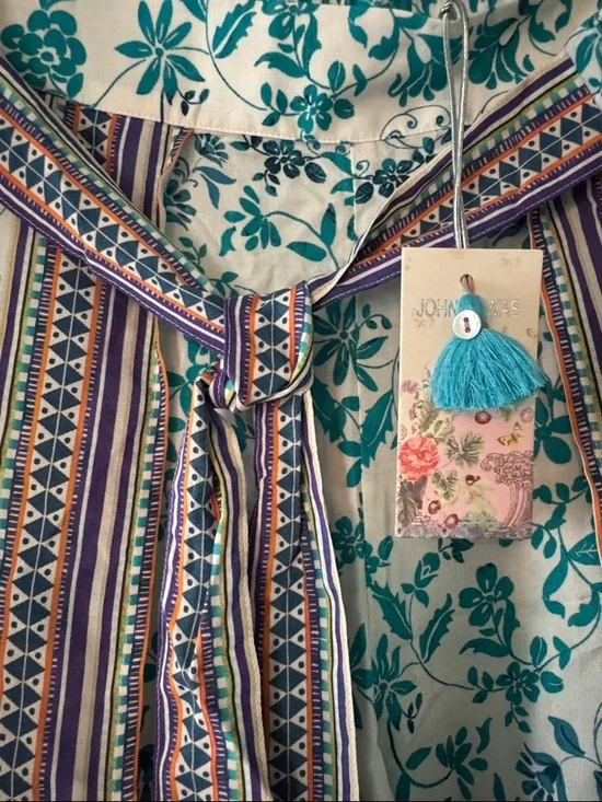 NWT Johnny Was XL Boho Floral Maxi Skirt in Teal & Ivory with Multicolor Border - Picture 6 of 6